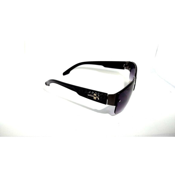 Mens Black Half Frame Rectangular Sunglass Black Gradient Lenes w Case 57-19-127 - Picture 5 of 7